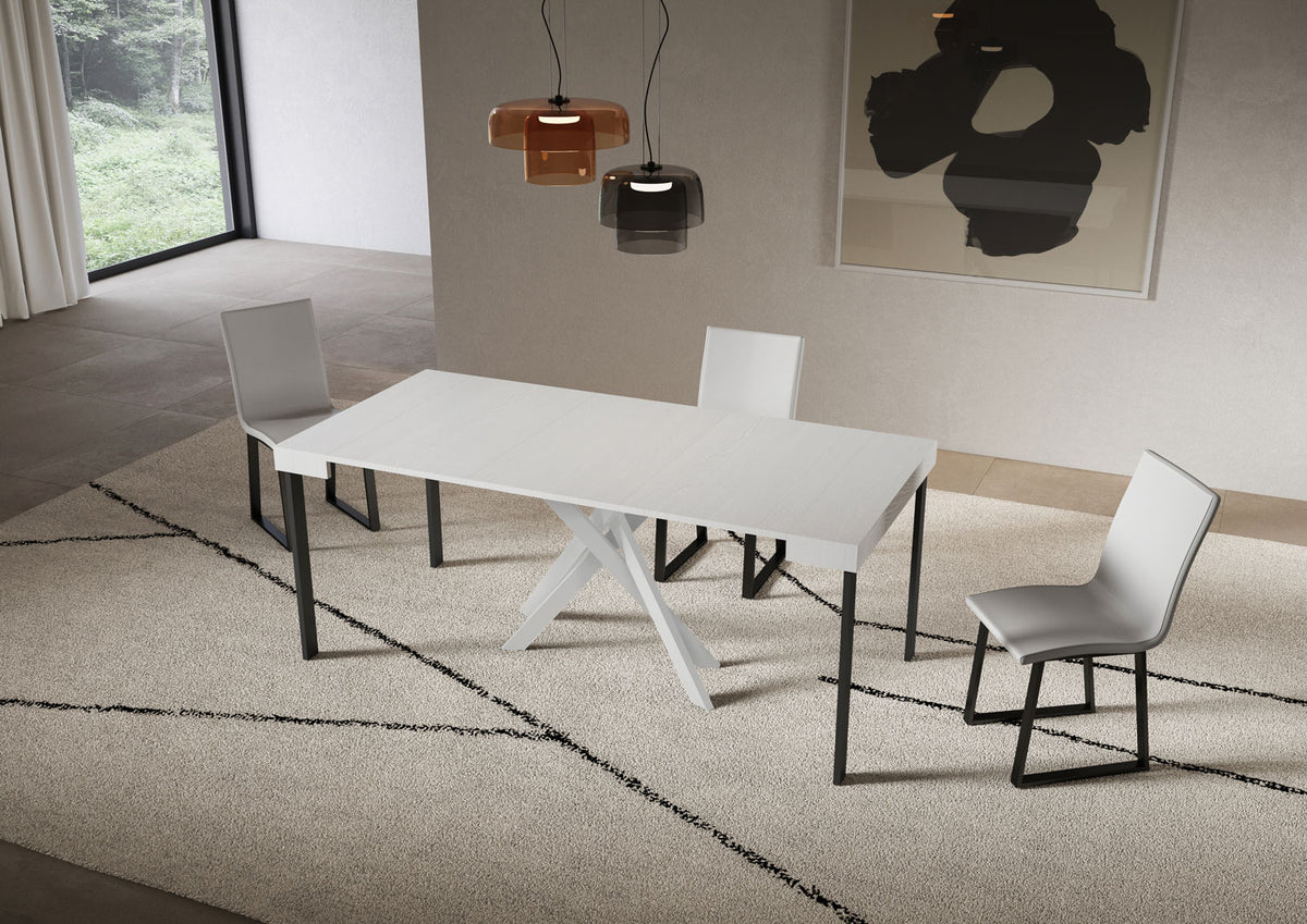 Consolle allungabile 90x40/196 cm Altavilla Small Bianco Frassino gambe bianche