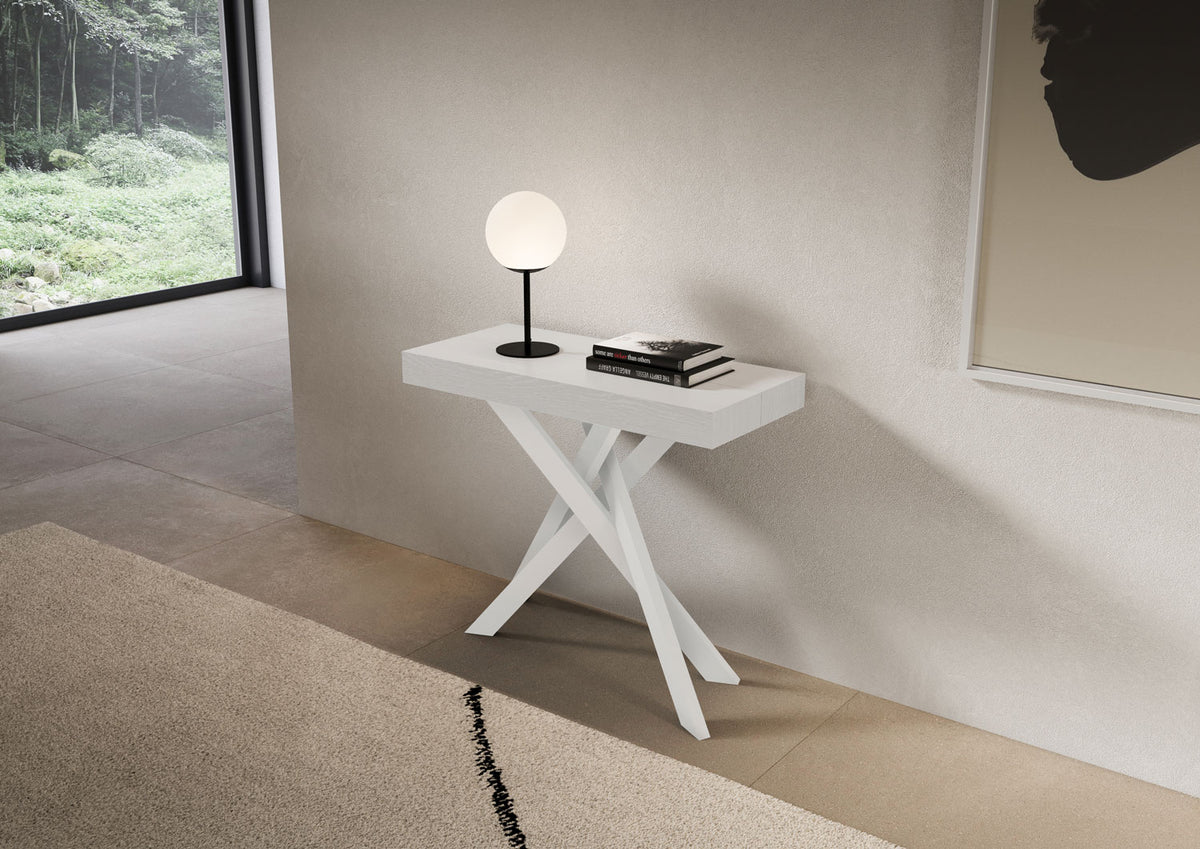 Consolle allungabile 90x40/300 cm Altavilla Premium Bianco Frassino gambe bianche