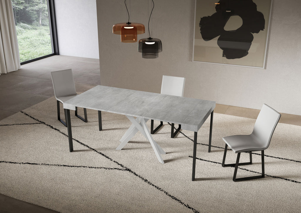 Consolle allungabile 90x40/300 cm Altavilla Cemento gambe bianche