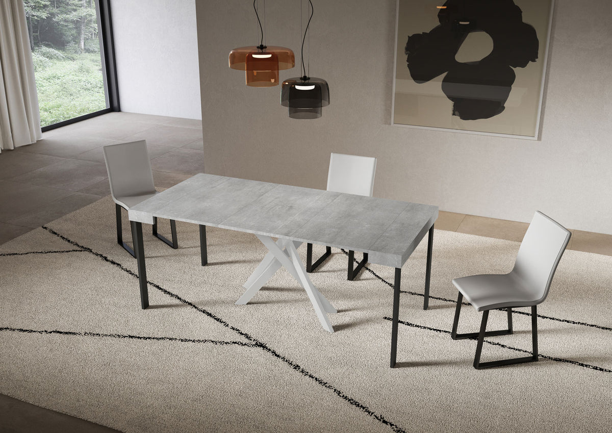 Consolle allungabile 90x40/300 cm Altavilla Cemento gambe bianche