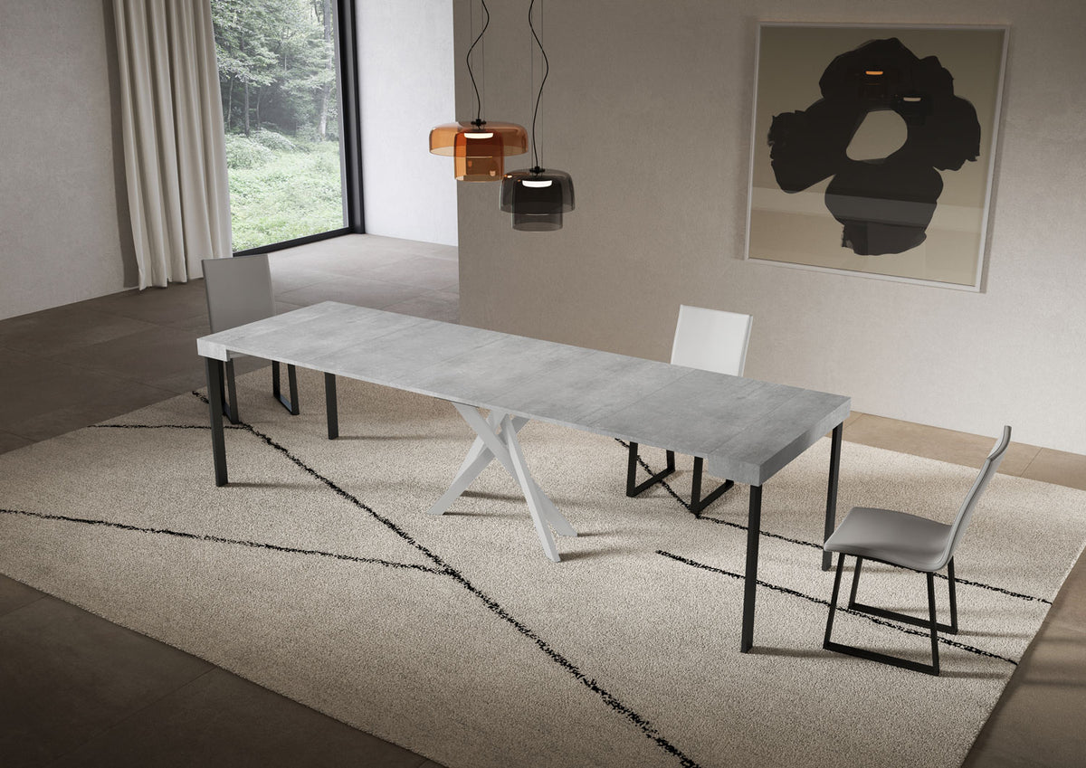 Consolle allungabile 90x40/300 cm Altavilla Cemento gambe bianche