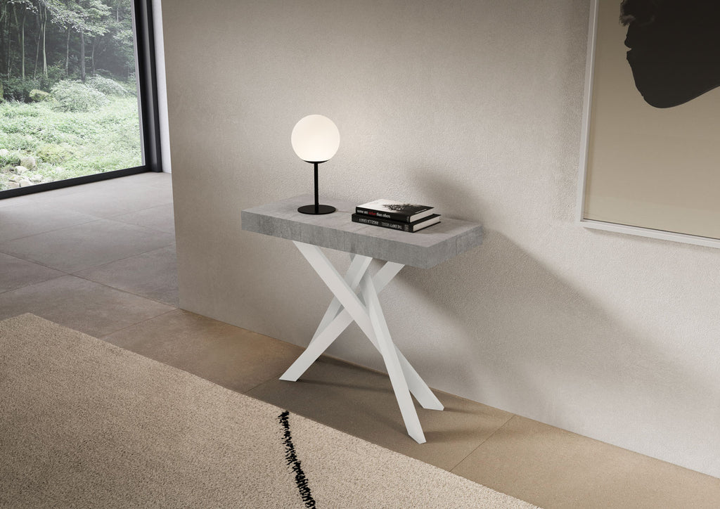 Consolle allungabile 90x40/196 cm Altavilla Small Premium Cemento gambe bianche