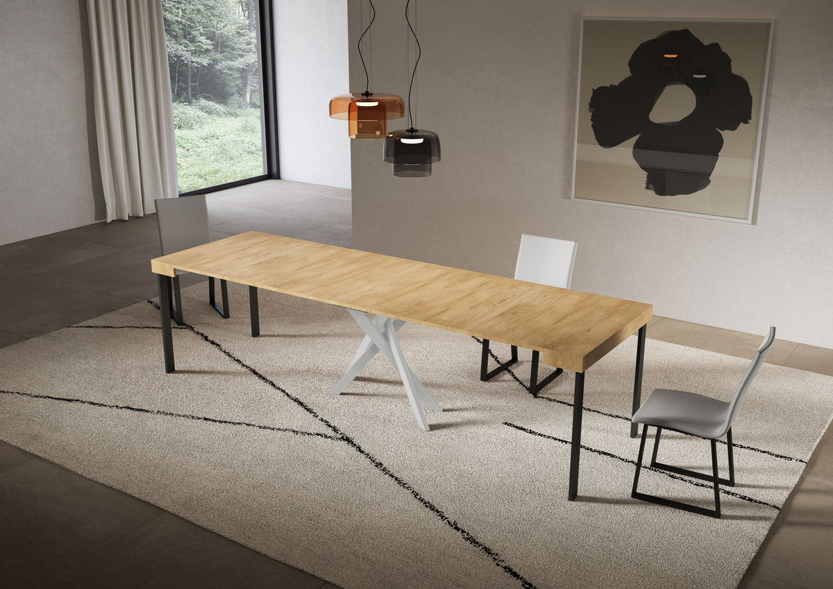 Consolle allungabile 90x40/300 cm Altavilla Quercia Natura gambe bianche