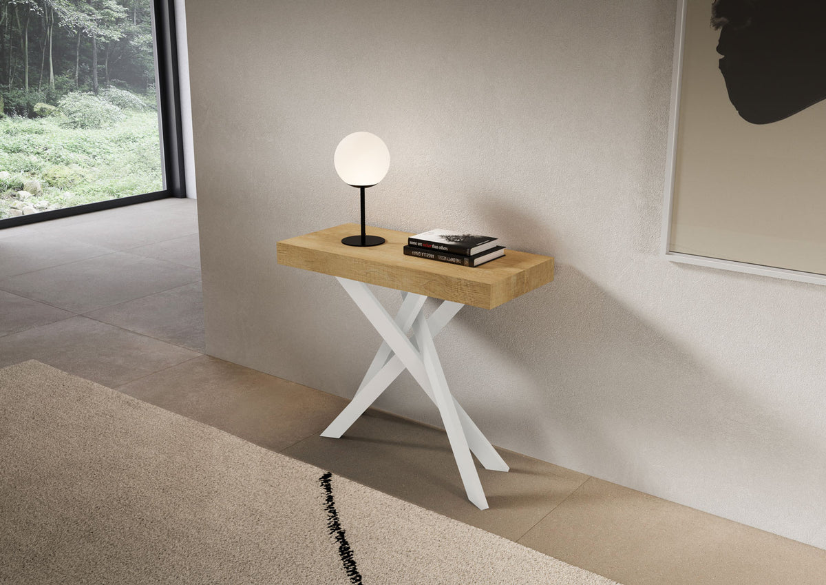 Consolle allungabile 90x40/300 cm Altavilla Premium Quercia Natura gambe bianche