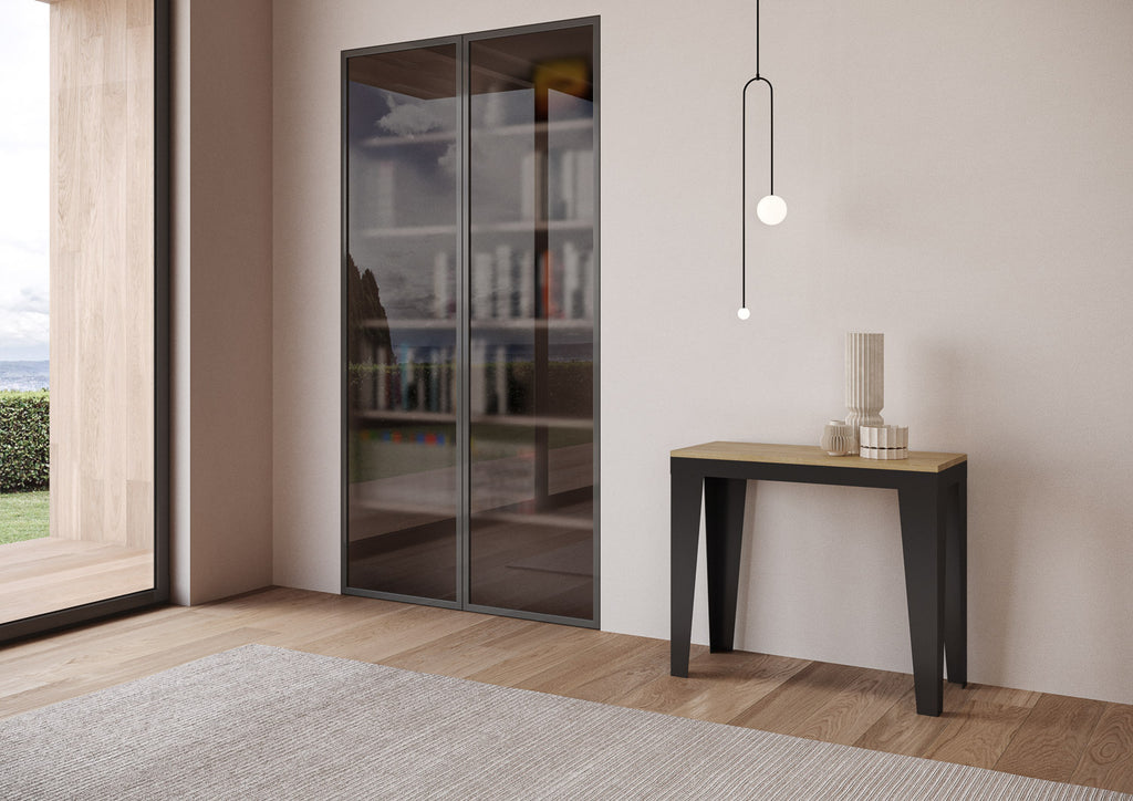 Consolle allungabile 90x40/196 cm Marcon Small Evolution Quercia Natura telaio Antracite
