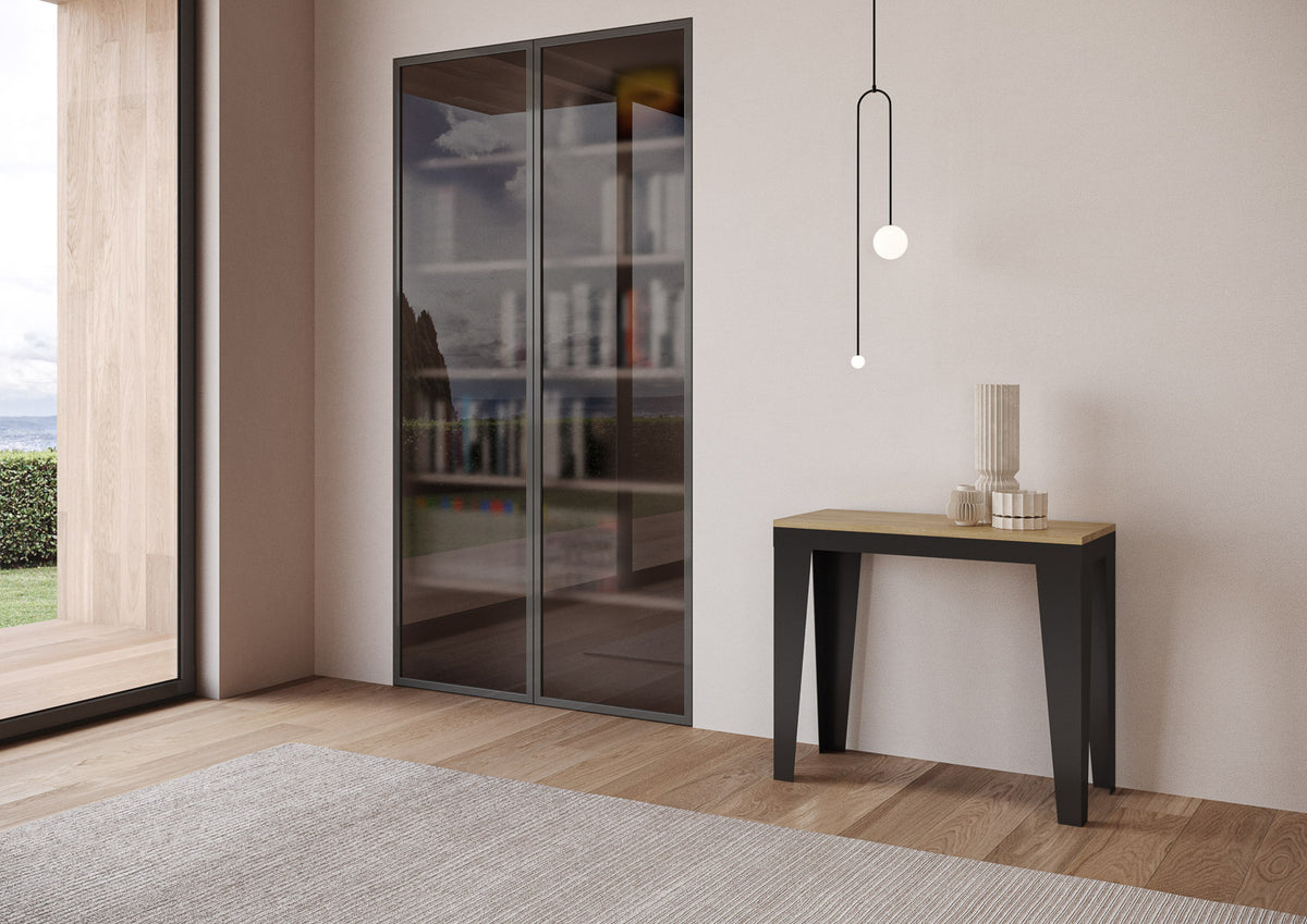 Consolle allungabile 90x40/196 cm Marcon Small Evolution Quercia Natura telaio Antracite