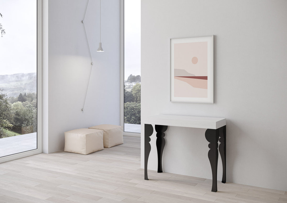 Consolle allungabile 90x40/300 cm Mira Premium Bianco Frassino telaio Antracite