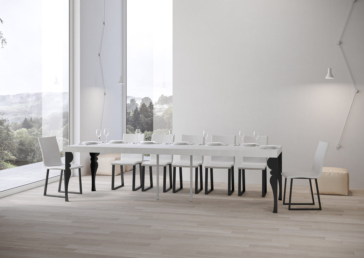 Consolle allungabile 90x40/300 cm Mira Premium Bianco Frassino telaio Antracite