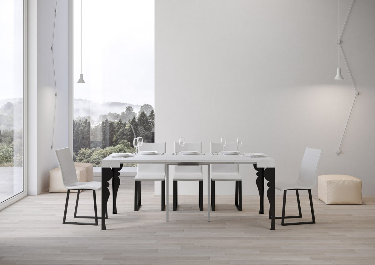 Consolle allungabile 90x40/300 cm Mira Bianco Frassino telaio Antracite
