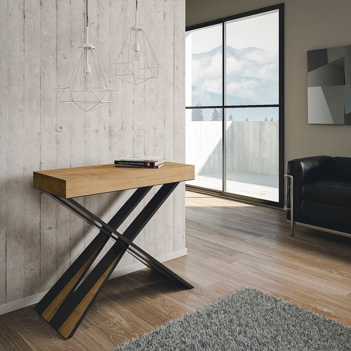 Consolle allungabile 90x40/300 cm Longarone Premium Quercia Natura telaio Antracite