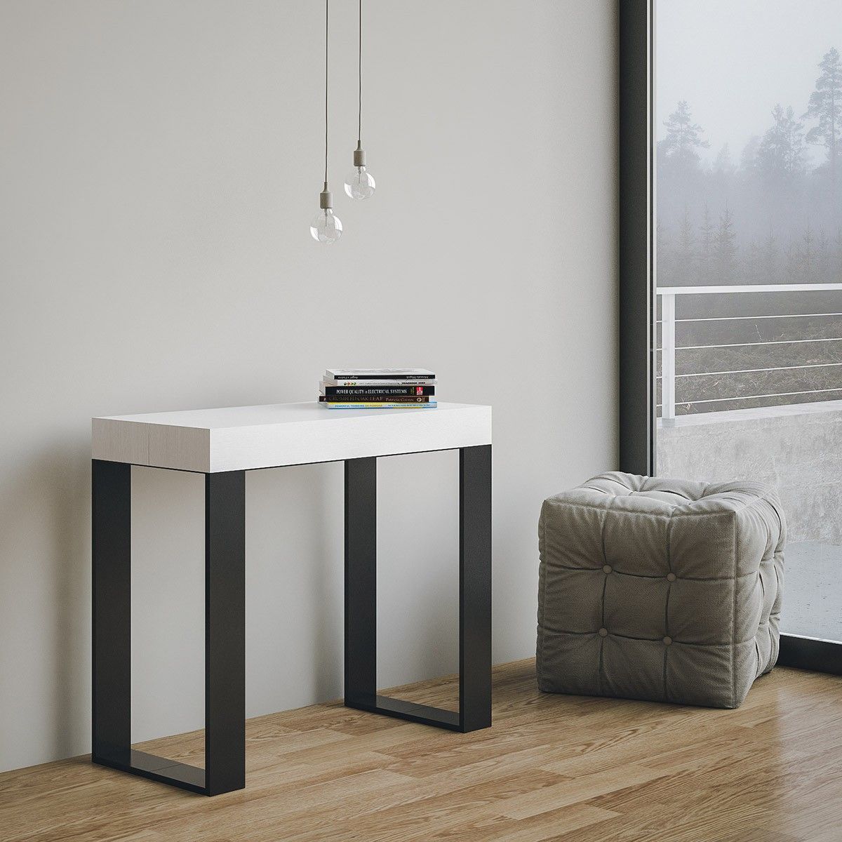 Consolle allungabile 90x40/196 cm Pieve Small Bianco Frassino telaio Antracite