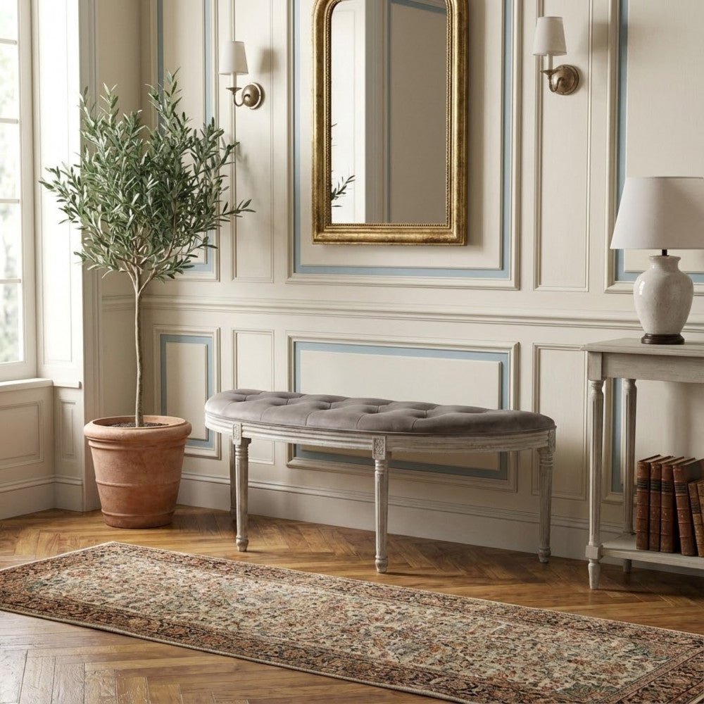 MARGI BENCH IN TAUPE VELVET. Dimensions: 125 x 45 x 48 cm h.