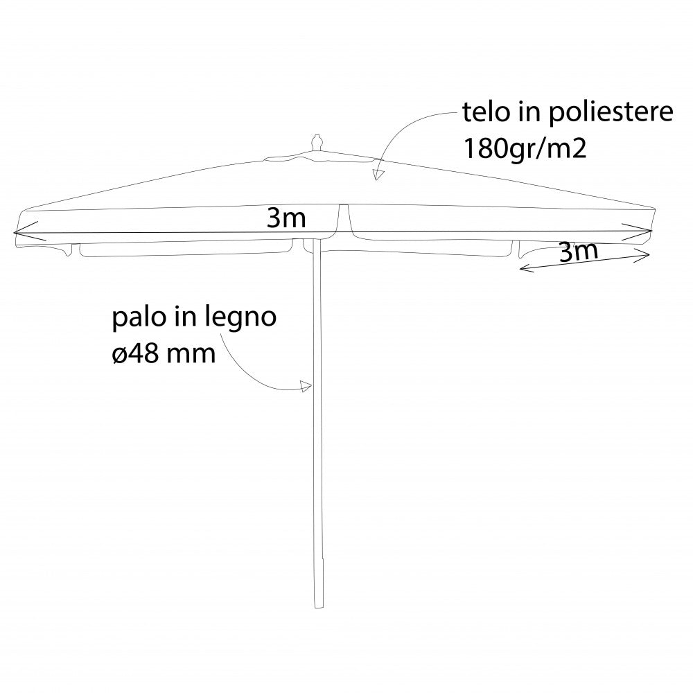 OMBRELLONE FANTASY P/C 3 X 3. Telo AVORIO, VERDE SCURO, Bordeaux palo in legno ò48 mm telo poliestere 180 gr 8 stecche, antivento e mantovana Dimensioni: m 3 x 3. Arredo Giardino