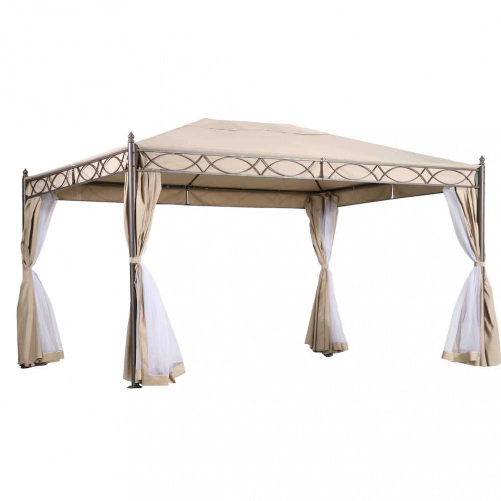 GAZEBO KARNAK 3 X 4. Canvas and sides in BEIGE polyester 200-160 gr + mosquito net, structure in BLACK painted steel, legs tube 0 mm 70 x 1.2 - cover mm 15x15/18x18 Dimensions: m 3 x 4 x 2.60 h. Garden furniture
