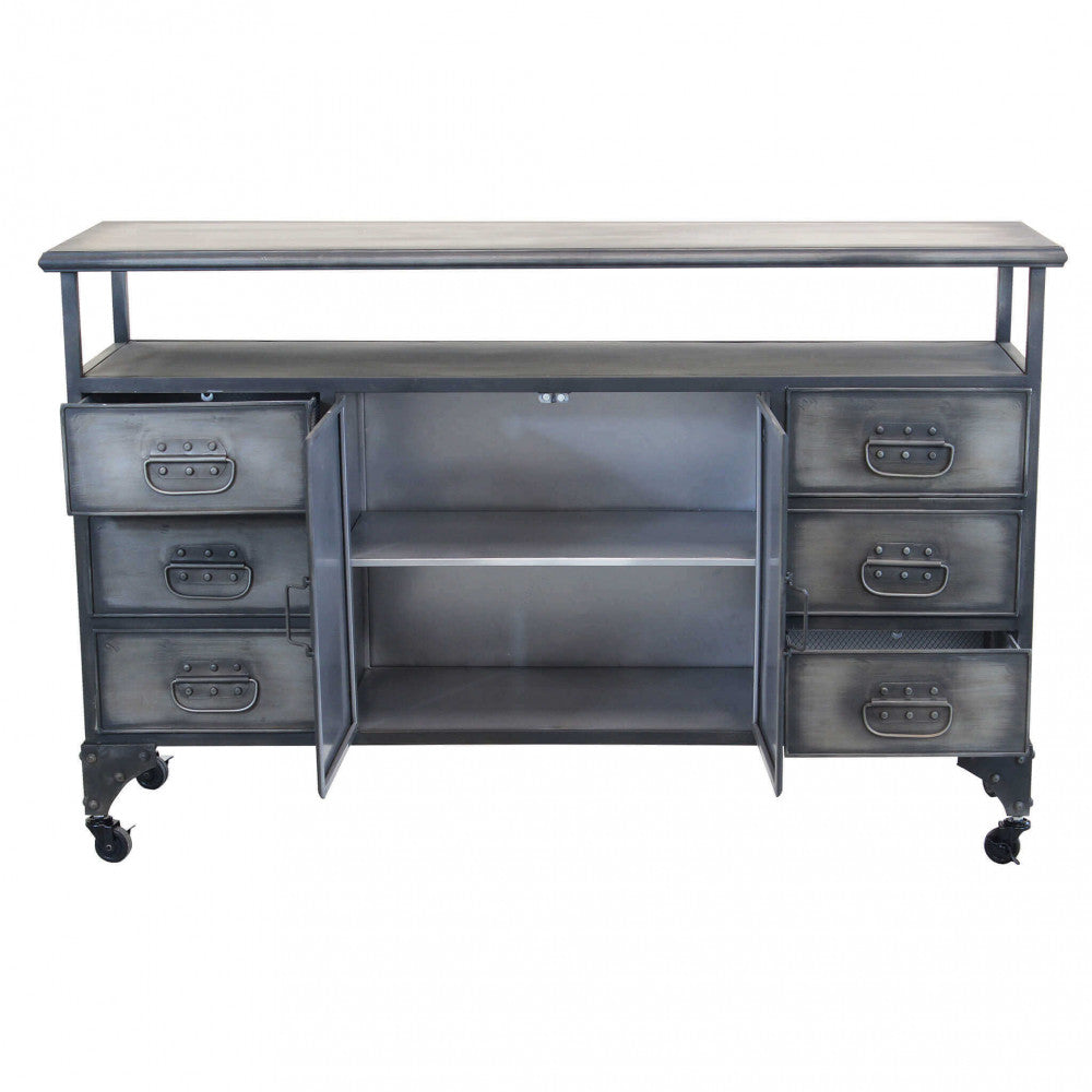 MOBILE IN FERRO EMERIC. Mobile con i ripiano, 6 cassetti e 2 ante Dimensioni: cm 132,5 x 37,5 x 82 h.