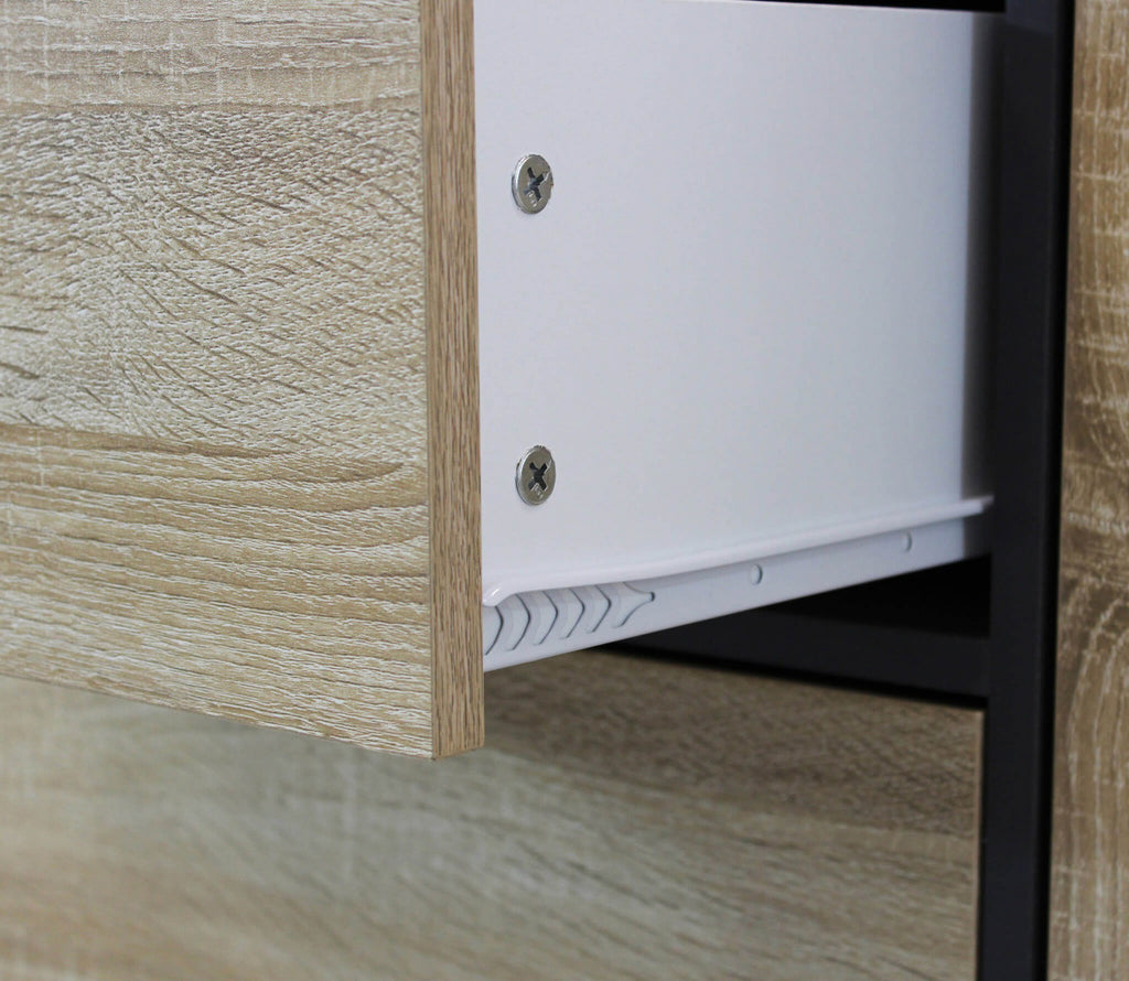 EMORY GREY AND NATURAL CABINET. Melamine cabinet with 1 door, 3 drawers and 1 shelf, natural structure, white or dark grey. Dimensions: 119 x 39.5 x 85.6 h.