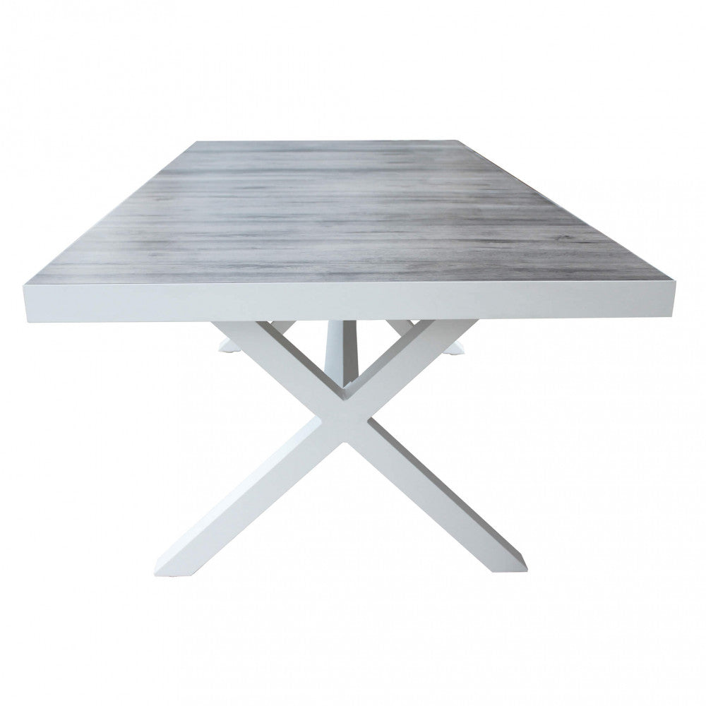 MACKAY TABLE 200 X 100. ANTHRACITE or WHITE aluminum frame, wood-effect ceramic table top. Dimensions: 200 x 100 x 75 cm. Garden furniture.