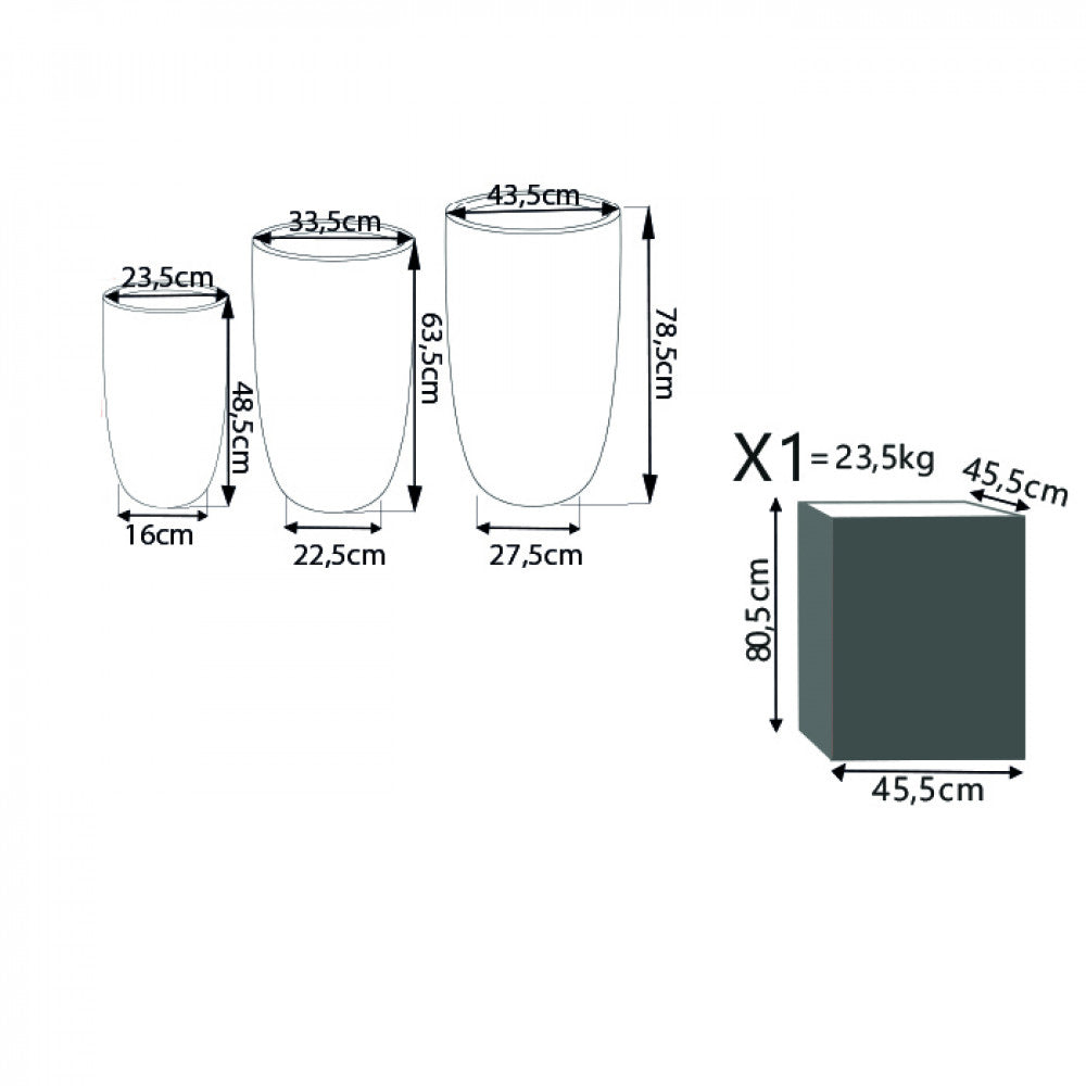 SET DI 3 VASI TIGLIO. Set di 3 vasi in fibra di sintetica GRIGIA Dimensioni: G.43,5x43,5x78,5/M.33,5x33,5x63,5/P.23,5x23,5x48,5. Arredo Giardino