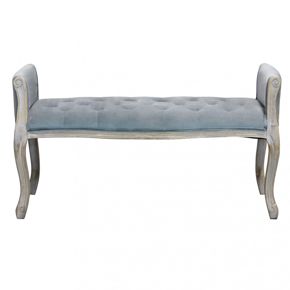 MADELYN BENCH IN GREY VELVET. Dimensions: 113 x 48 x 45/60 h cm.