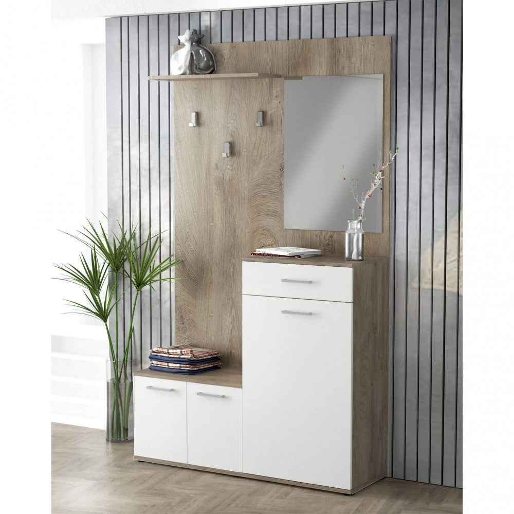MOBILE PER ENTRATA SMERALDO ROVERE CHIARO E BIANCO. Dimensioni: cm 115 x 35 x 197 h.