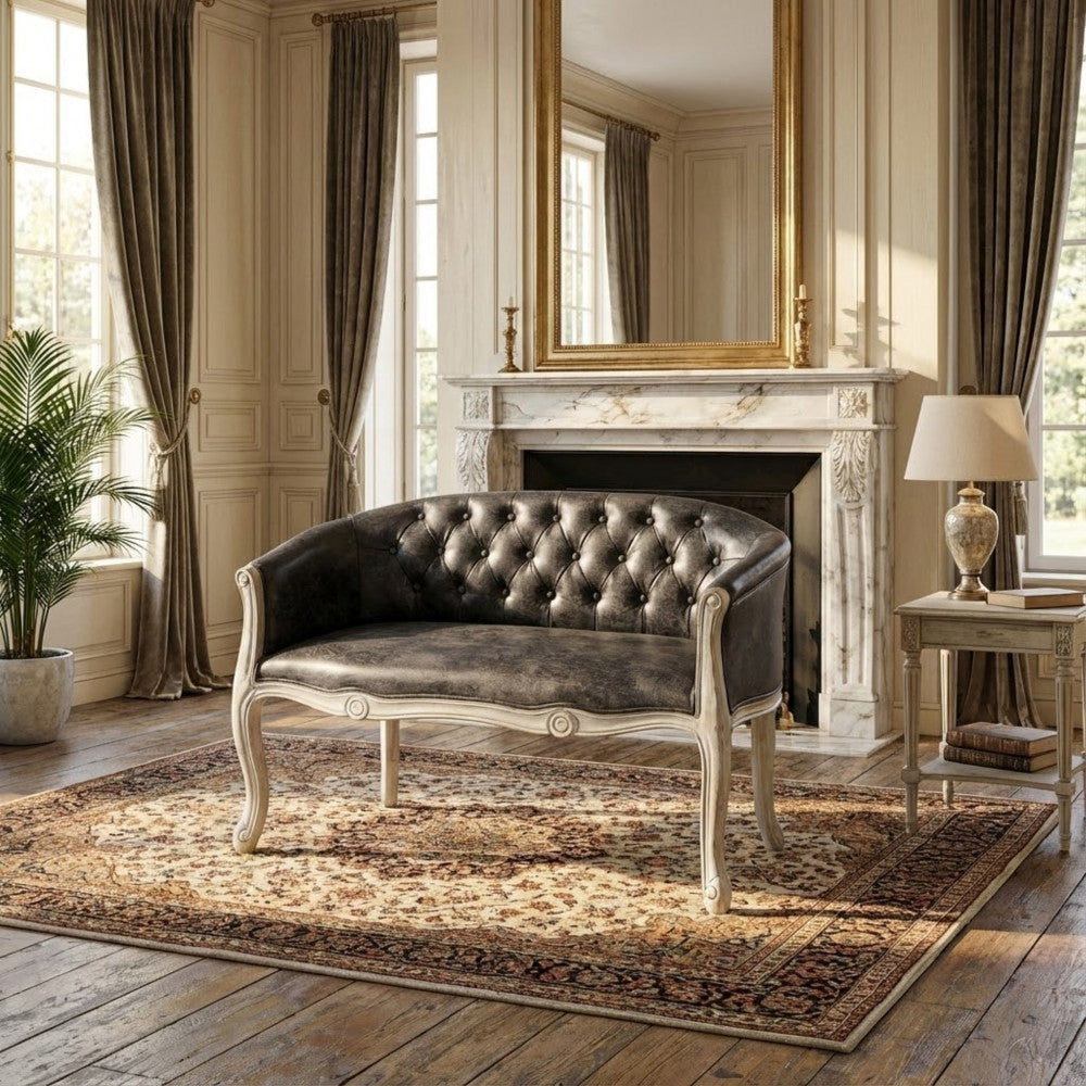 COLEMAN SOFA IN VINTAGE GREY FAUX LEATHER. Dimensions: 107 x 61 x 70 cm h.