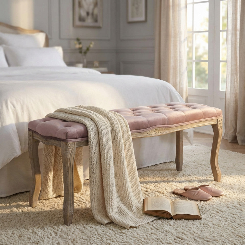 PANCA MISTY IN VELLUTO ROSA. Dimensioni: cm 110 x 36 x 47 h.