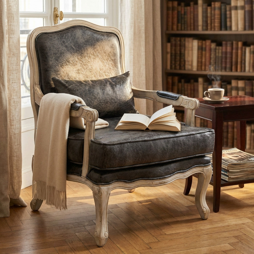 POLTRONA CHRISTY IN ECOPELLE VINTAGE GRIGIO. Dimensioni: cm 64 x 72 x 92 h.