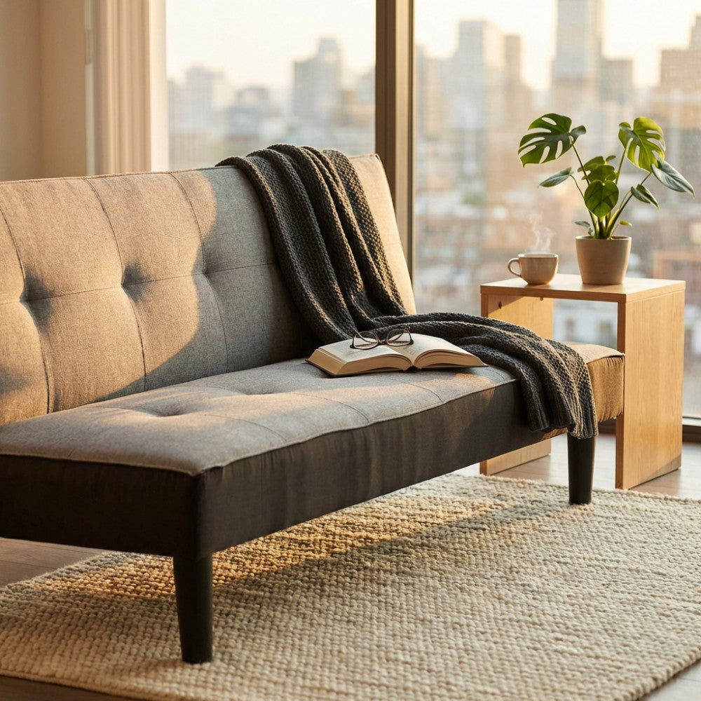 DIVANO LETTO ALVIN. Divano Letto GRIGIO MELANGE struttura in metallo e legno Dimensioni: D.180x86x78/DL.180x105x38.