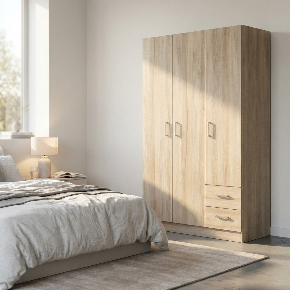 LEWI WARDROBE WITH 3 DOORS AND 2 DRAWERS IN ELM. Dimensions: 120 x 52 x 190 cm.