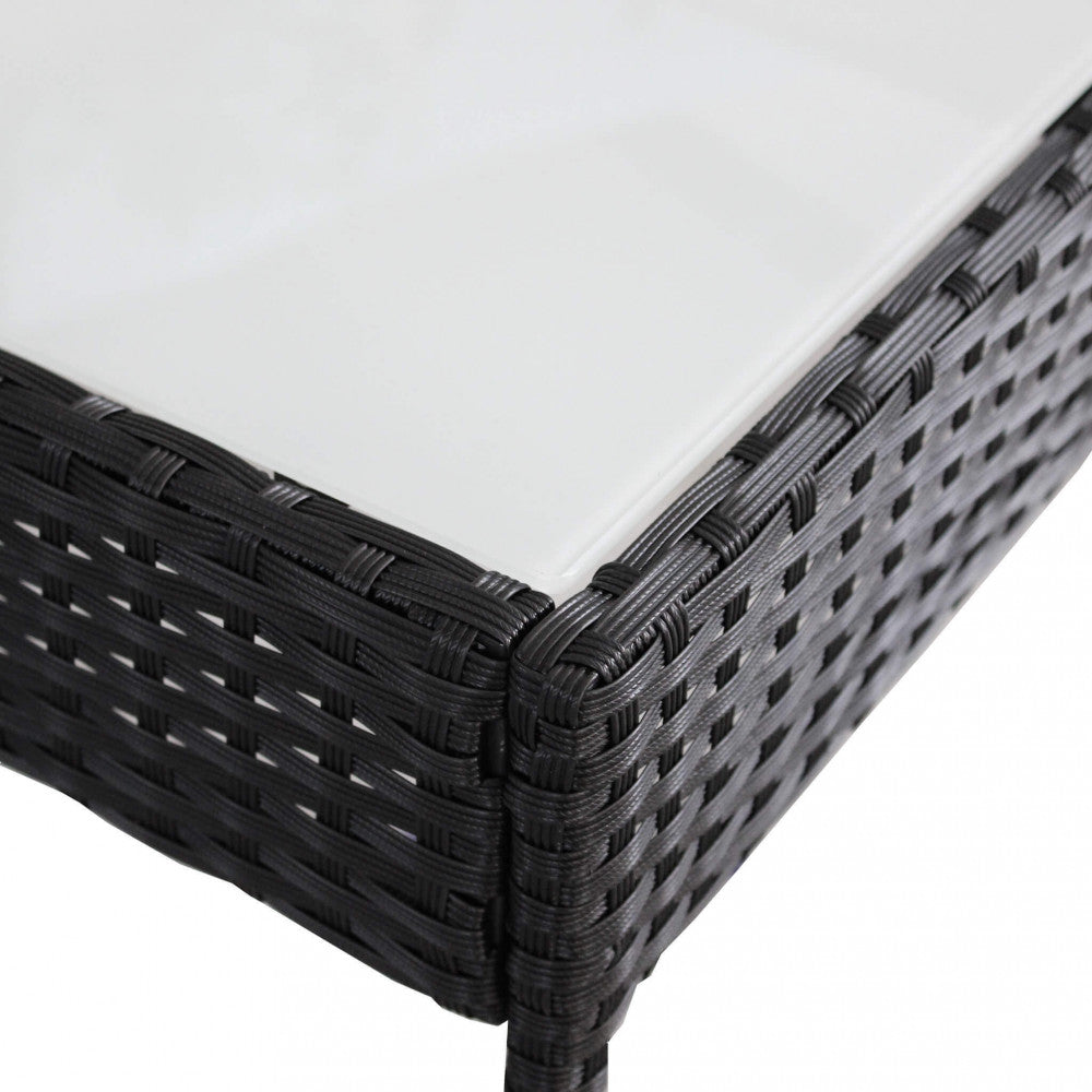 SALOTTO SMONTABILE CARACAS 2 P C/CUSCINI. Struttura in metallo, wicker GRIGIO o MARRONE materiale UV protection cuscini spessore 4 cm, vetro tavolino 5 mm Dimensioni: D.103x56x80/P.58x56x80/T.71x41x39. Arredo Giardino