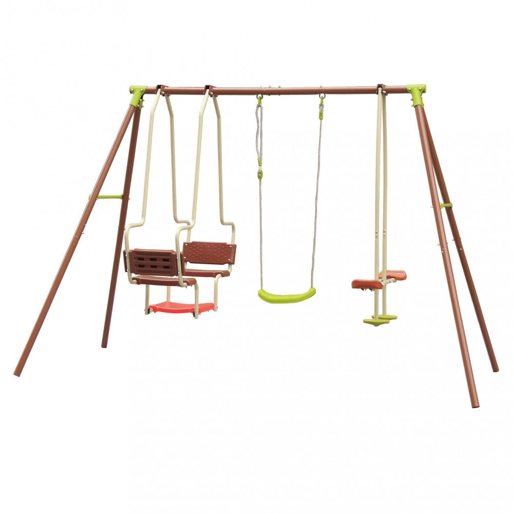 MINNIE SWING 5 P. Metal swing - 5 seats, 50/25 mm tubes. Dimensions: 2.69 m x 1.53 m x 1.95 m h. Garden furniture