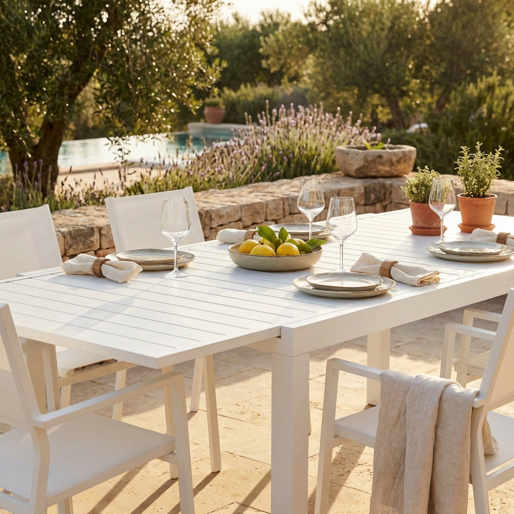 TAVOLO FORMENTERA 200/300 X 100. Struttura e piano in allumino BIANCO, TORTORA, TAUPE o ANTRACITE Dimensioni: cm 200/300 x 100 x 74 h. Arredo Giardino