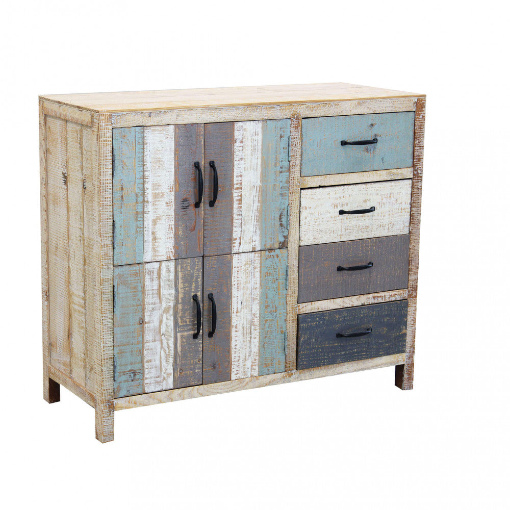 MOBILE EDISON. Mobile con 4 cassetti e 4 ante in legno colorato Dimensioni: cm 100 x 40 x 86 h.