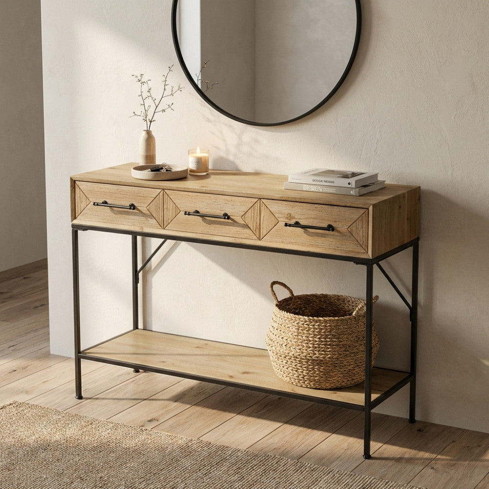MOBILE BRENDAN. Mobile in ferro e legno con 2 ripiani e 3 cassetti Dimensioni: cm 110,50 x 40 x 76 h.