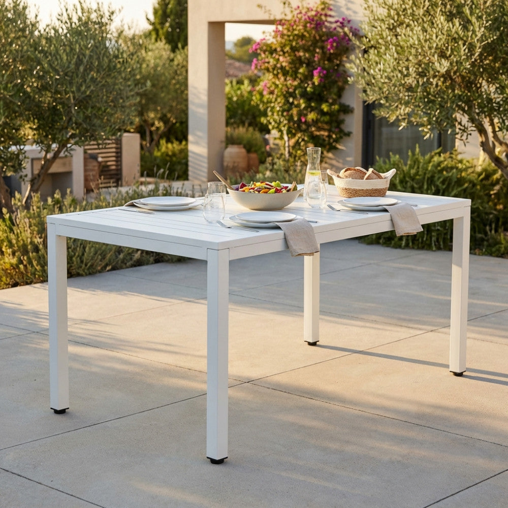 MILO TABLE 150 X 90. Structure in painted aluminum WHITE or DOVE GREY or TAUPE or ANTHRACITE Dimensions: 150 x 90 x 74 h cm. Garden Furniture