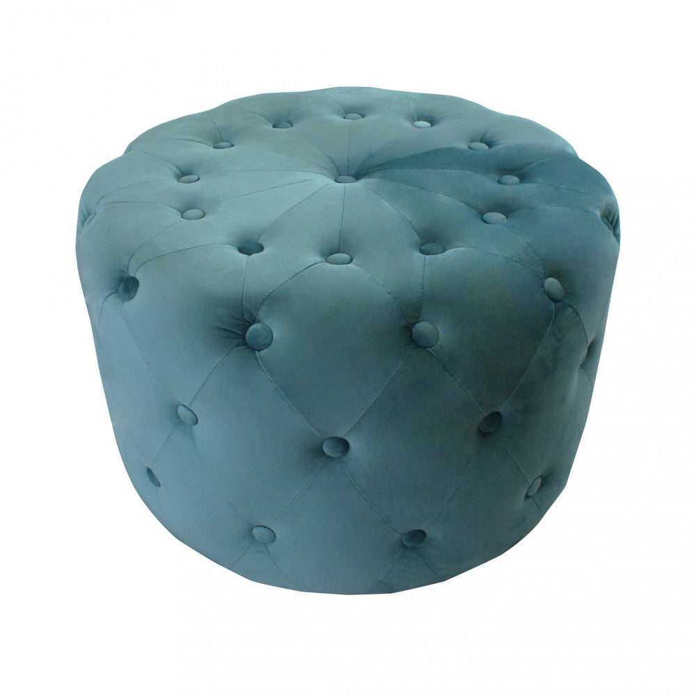 POUF MAXIM ROTONDO IN VELLUTO VERDE. Dimensioni: cm ò 67 x 41 h.