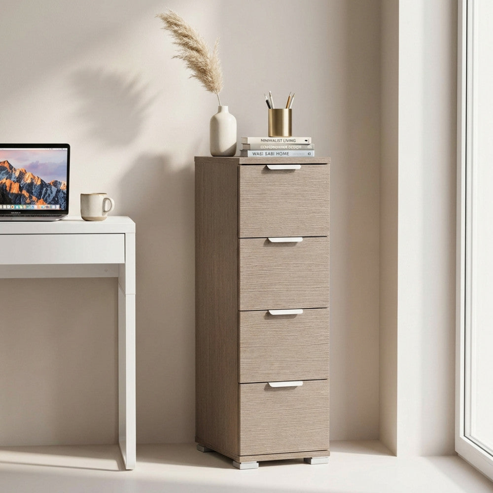 CASSETTIERA PAROS 4 CASSETTI ROVERE GRIGIO. Dimensioni: cm 27 x 38 x 85 h.