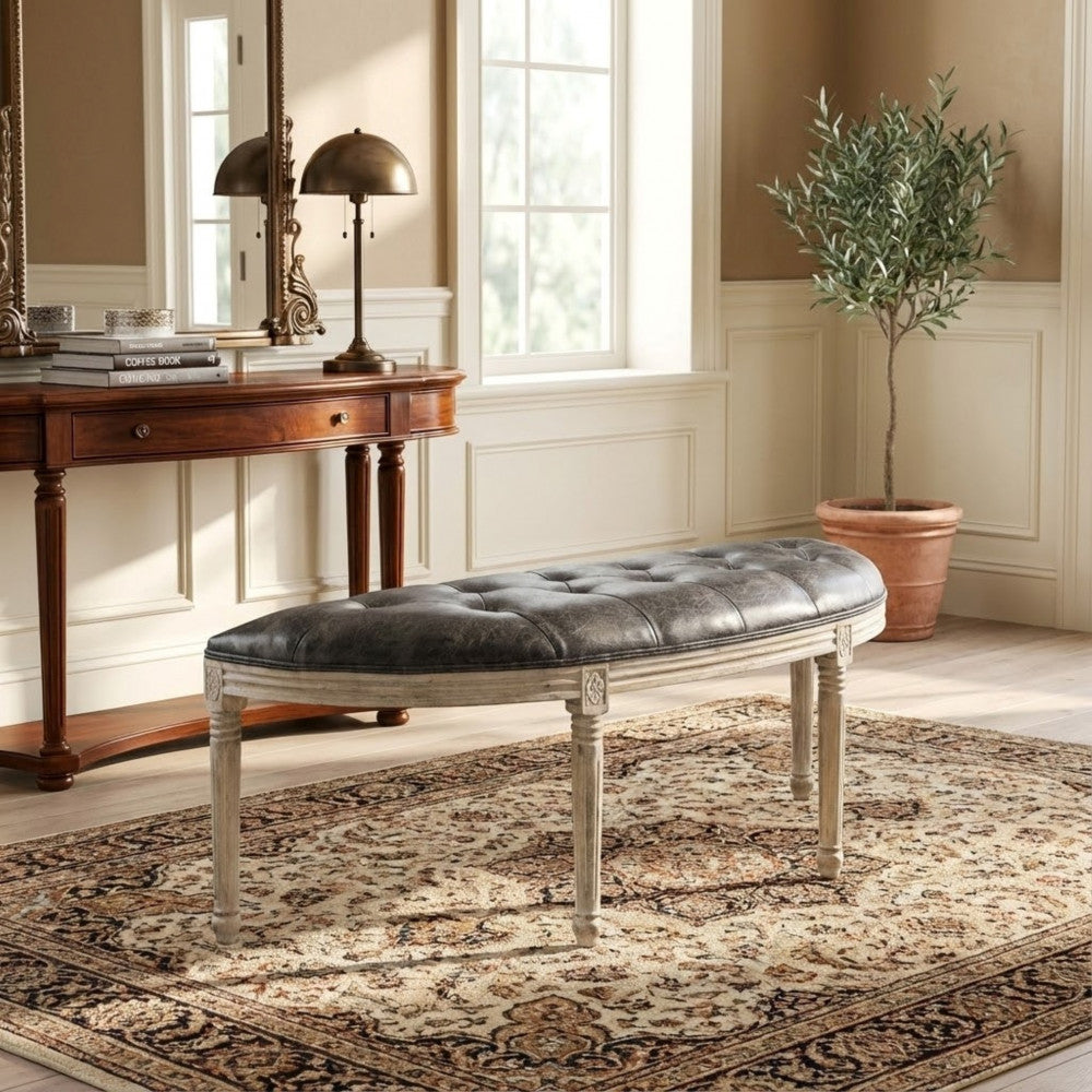 PANCA MARGI IN IN ECOPELLE VINTAGE GRIGIO. Dimensioni: cm 125 x 45 x 48 h.