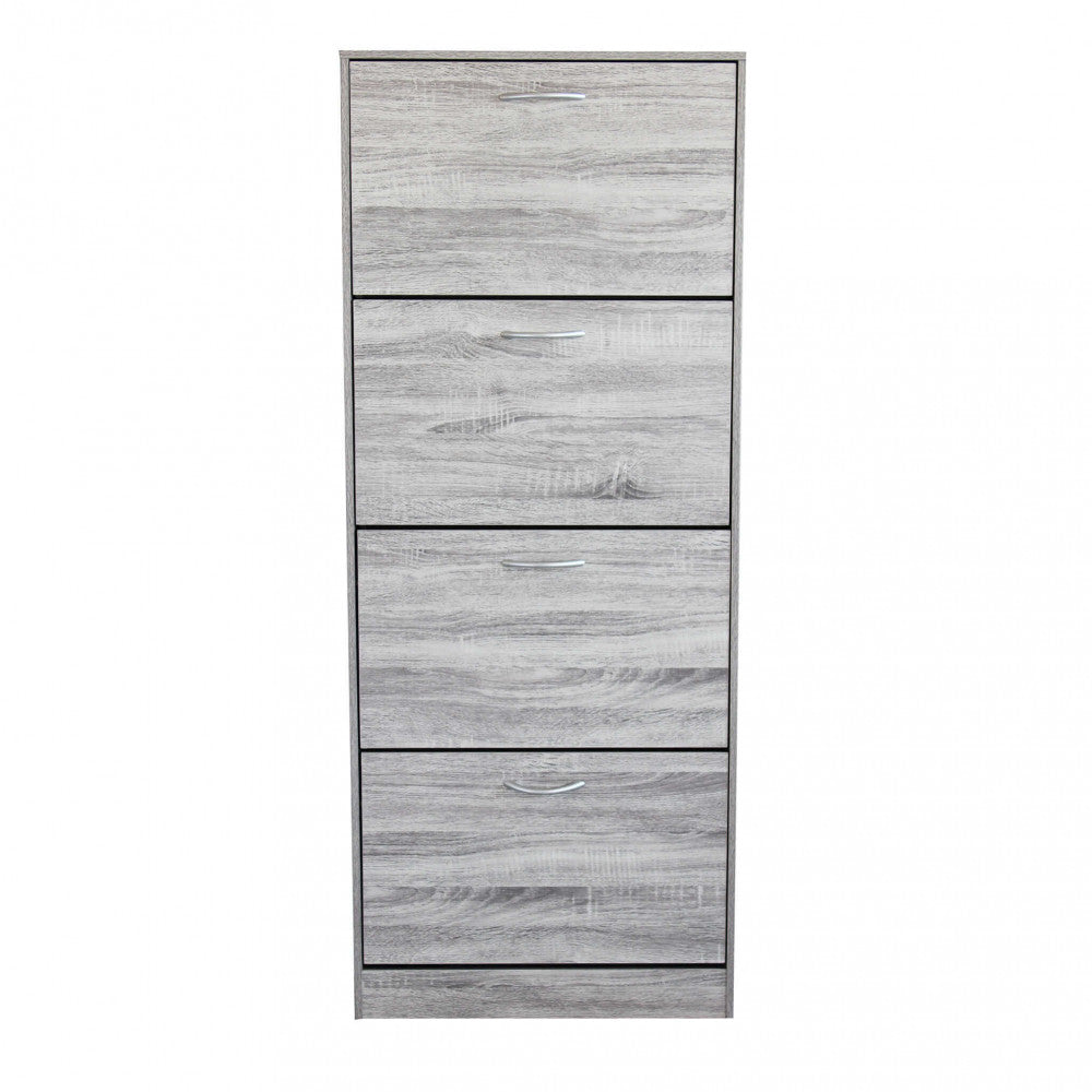 WENDY SHOE RACK, LIGHT GREY. Shoe rack with 4 wooden doors. Dimensions: 60 x 24 x 150 cm.
