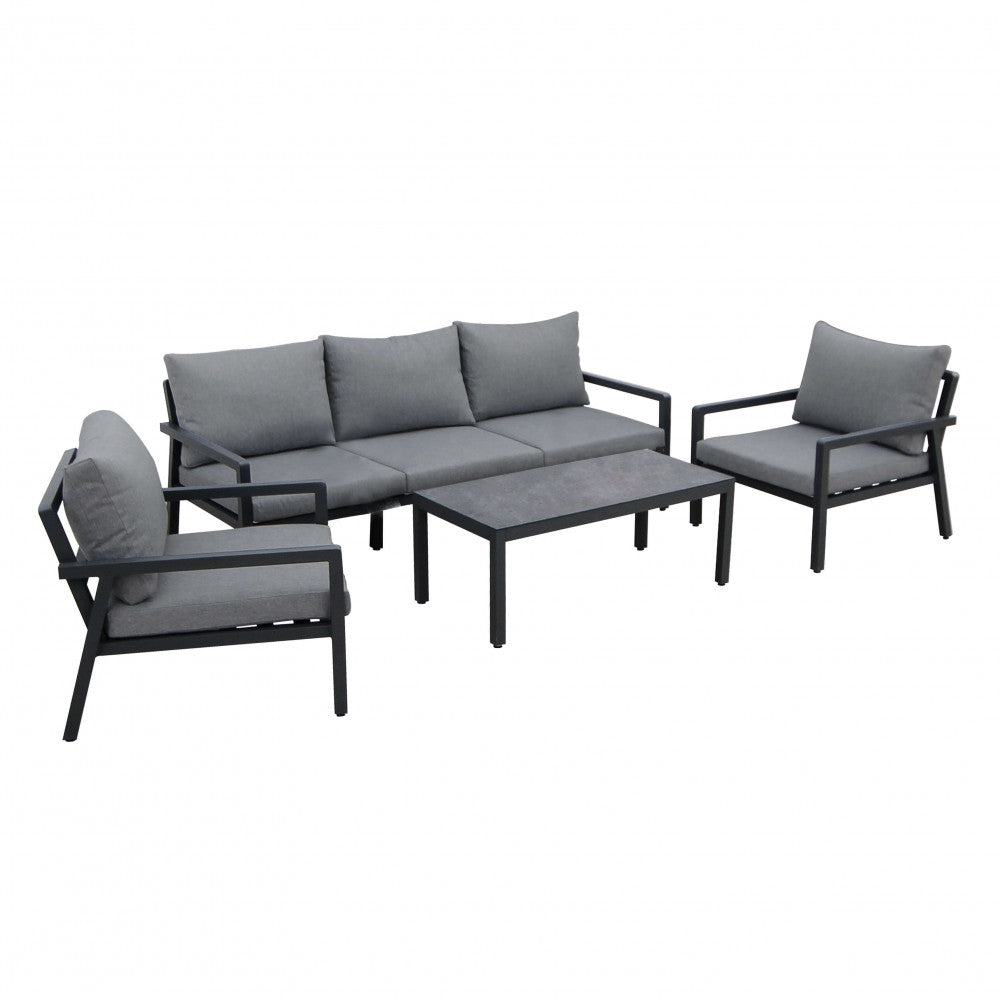 SANTO DOMINGO 3-SEAT LOUNGE WITH CUSHIONS. WHITE or ANTHRACITE aluminum frame, polyester cushions. Dimensions: D.206x85x76/D.78x85x76/T.110x55x45.5. Garden Furniture