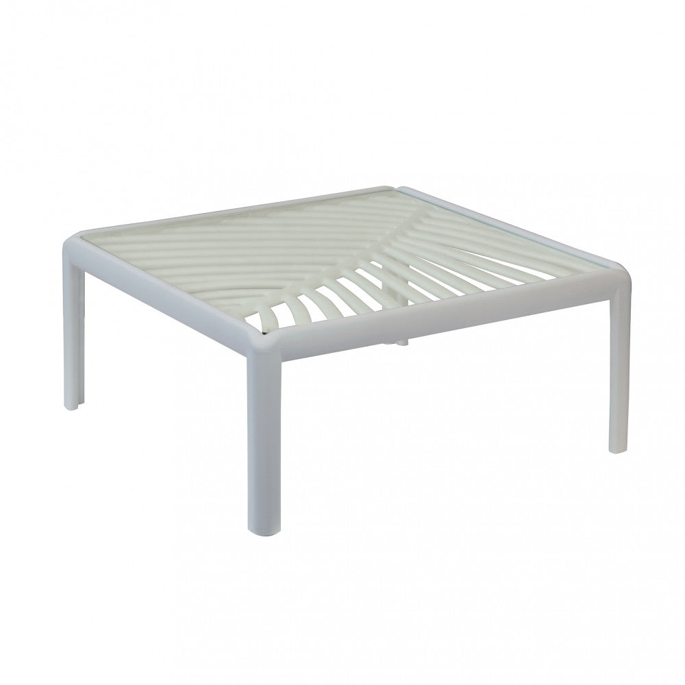 TAVOLINO PER SALOTTO GUARAN. struttura in polipropilene bianco, taupe, torotora o verde con vetro Dimensioni: cm 70 l x 70 p x 32 h.
