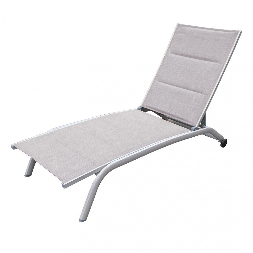 ITACA STACKABLE LOUNGER. Frame in painted aluminum in WHITE, DOVE GREY, TAUPE, ANTHRACITE, RED, or LIGHT BLUE. Padded Textilene. Dimensions: 194 x 71 x 83 cm. Garden Furniture.