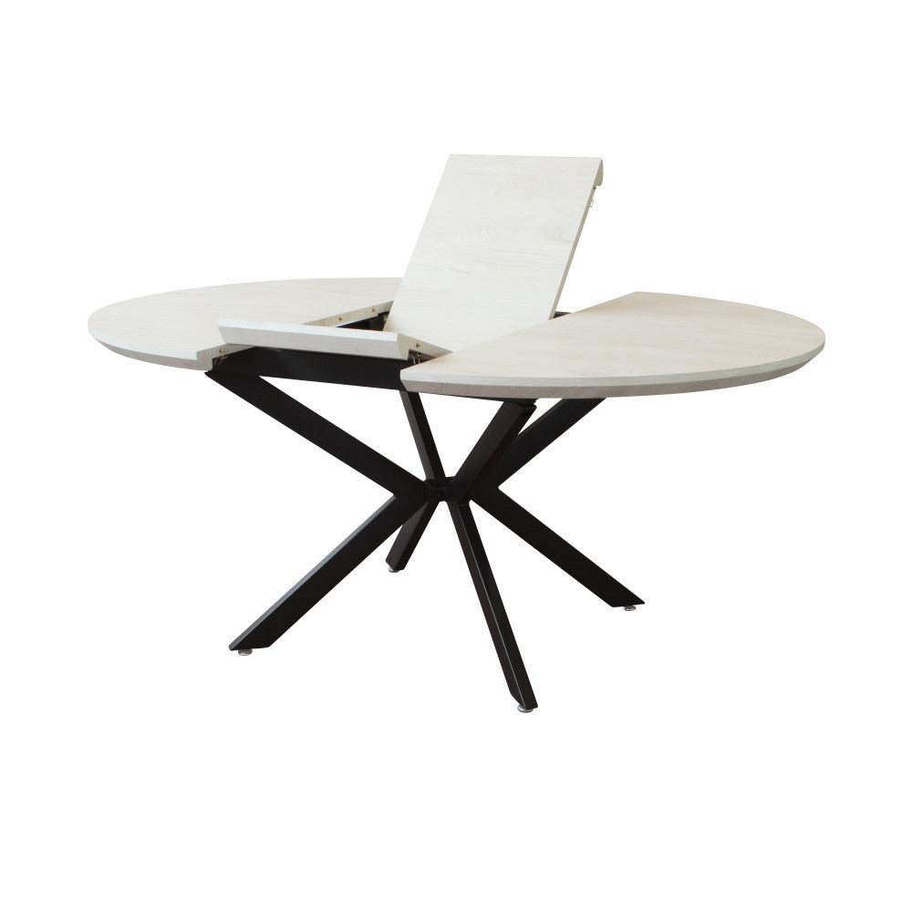 GARRY EXTENDABLE ROUND TABLE WHITE WOOD EFFECT BLACK FRAME 120/160 X 120. Table with MDF top and metal frame. Dimensions: 120 cm l x 120 px 76 h. Garden Furniture