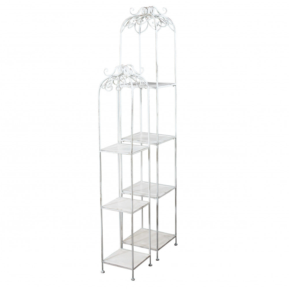 SET DI 2 SCAFFALI DORIANE BIANCO ANTICO. Set di 2 scaffali in metallo verniciato a polvere color BIANCO trattamento elettroforesi Dimensioni: G.27x27x162/P.22x22x125. Arredo Giardino