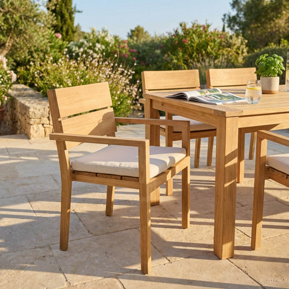 Stackable Parker Chair. Teak armchair. Dimensions: 58 x 60 x 80 cm. Garden furniture.