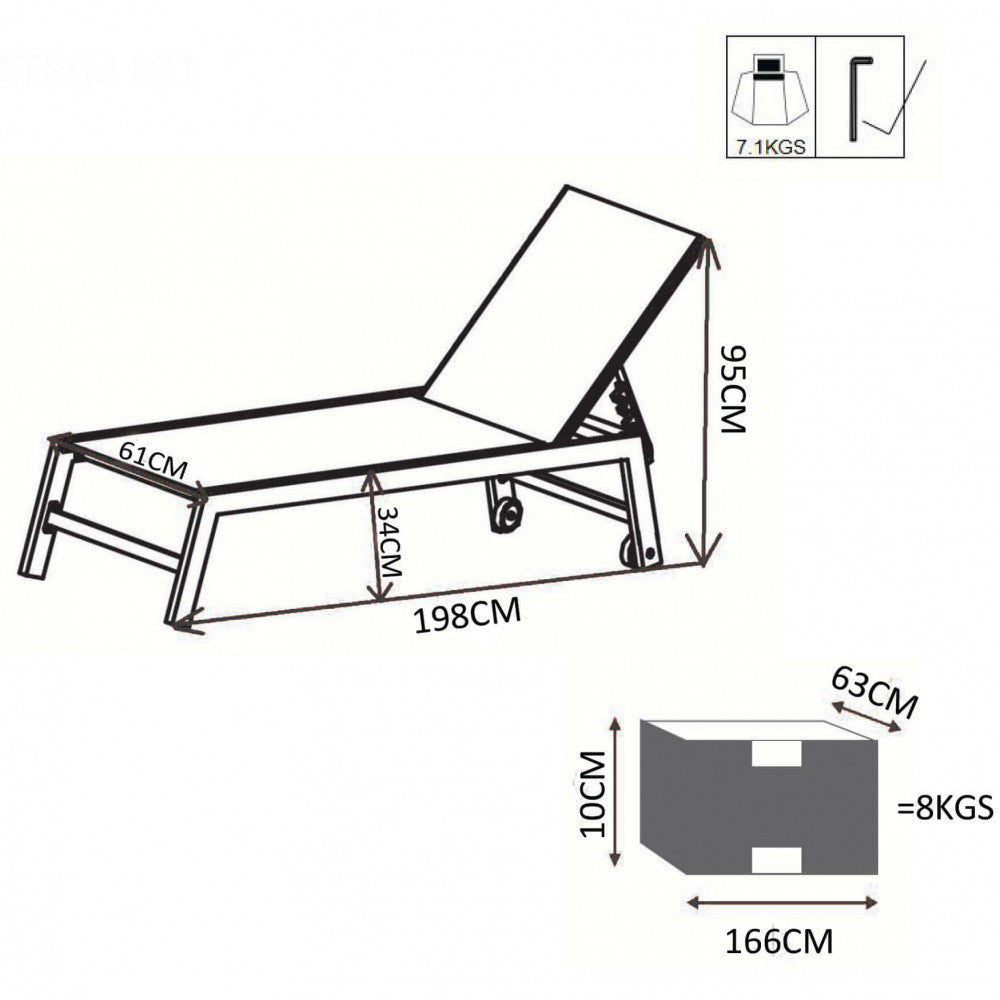 LETTINO FORMENTERA. Struttura in alluminio verniciato BIANCO, TORTORA, TAUPE o ANTRACITE Textilene imbottito TAUPE, NERO su antracite Dimensioni: cm 198 x 61 x 34/95 h. Arredo Giardino
