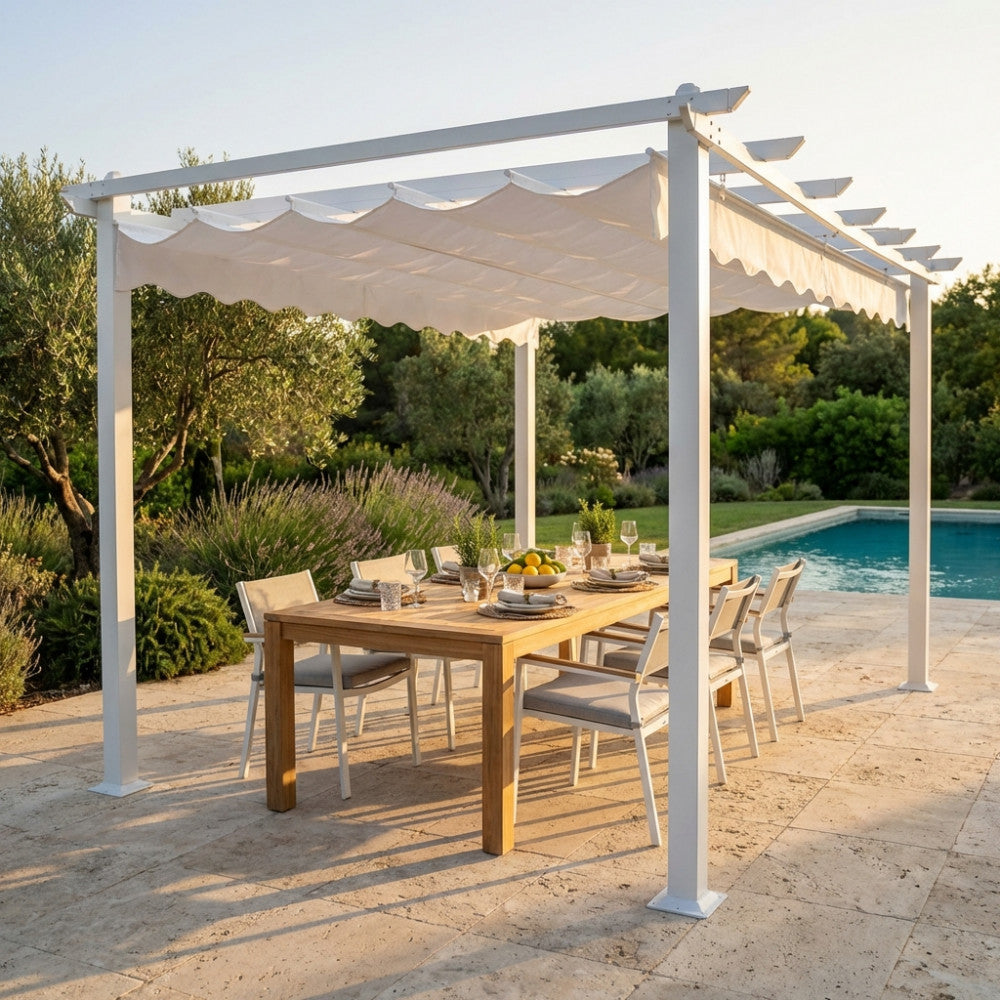 GAZEBO ASTORIA 3 X 4. Telo in poliestere BIANCO 180 gr struttura BIANCA in metallo ed alluminio Dimensioni: m 3 x 4. Arredo Giardino