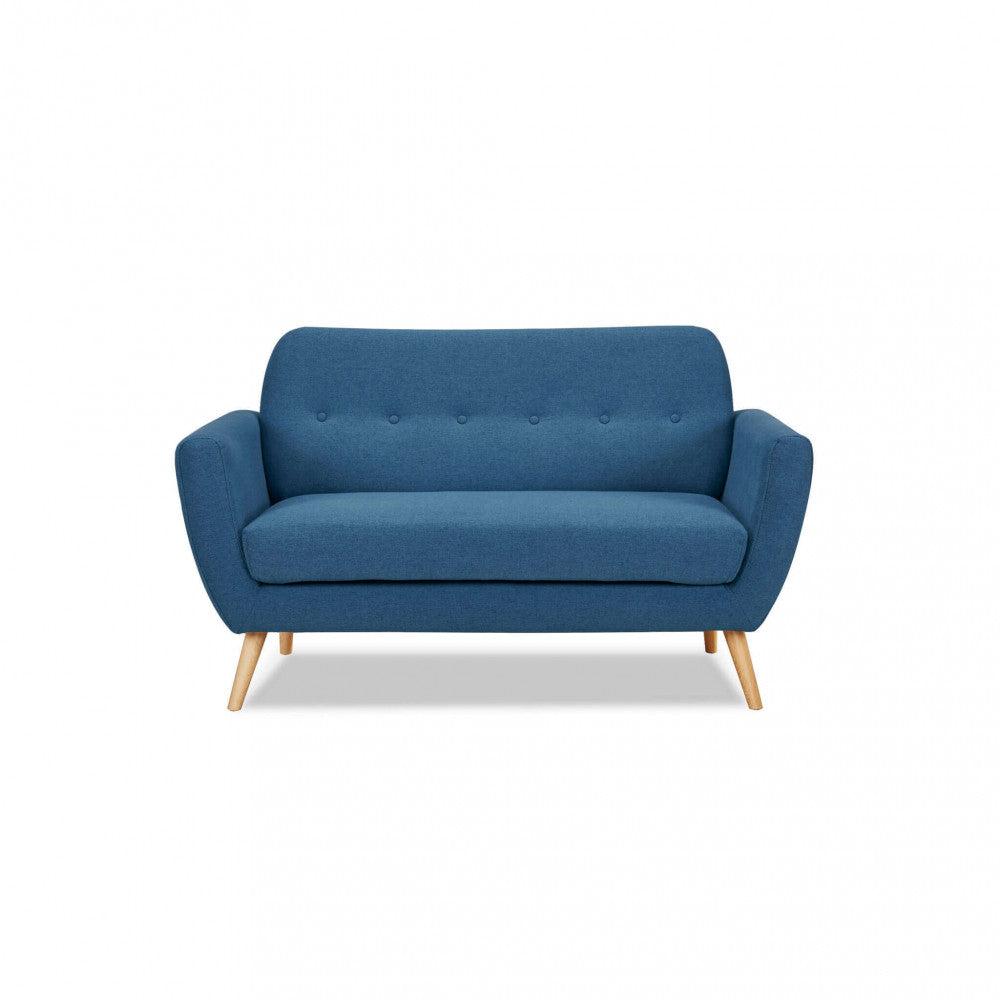 BURTON 2-SEATER SOFA. LIGHT GREY, DARK GREY or BLUE sofa with buttons and polypropylene legs. Dimensions: 147 x 79 x 86 h cm.