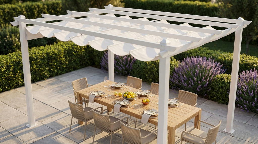 GAZEBO ASTORIA 3 X 4. WHITE polyester fabric 180 gr WHITE metal and aluminum structure Dimensions: 3 x 4 m. Garden furniture