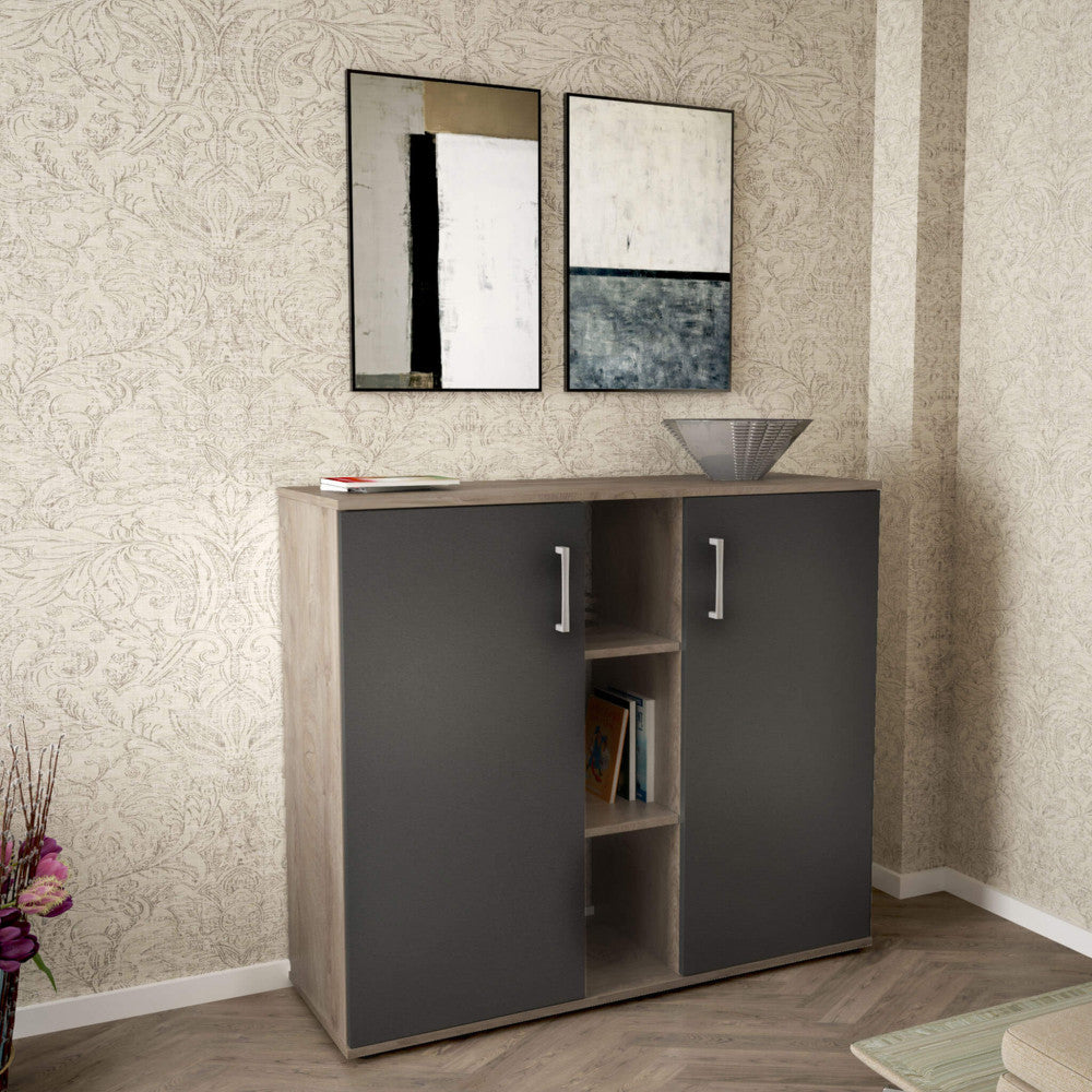MOBILETTO 2 ANTA E 3 MENSOLE FRANK ROVERE CHIARO E ANTRACITE. Dimensioni: cm 101,5 x 35 x 87 h.